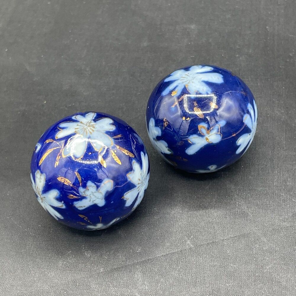 Vintage Blue Floral Decorative Balls Set of 2